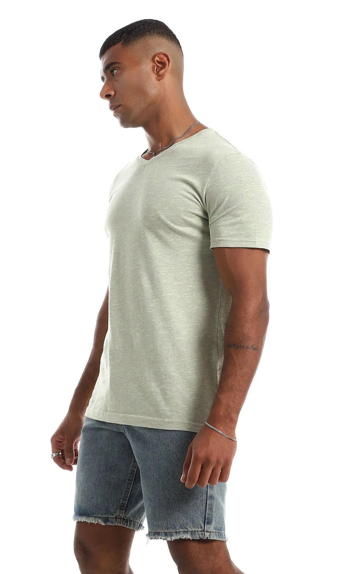 97925 Heather Mint Cotton V Neck T-Shirt