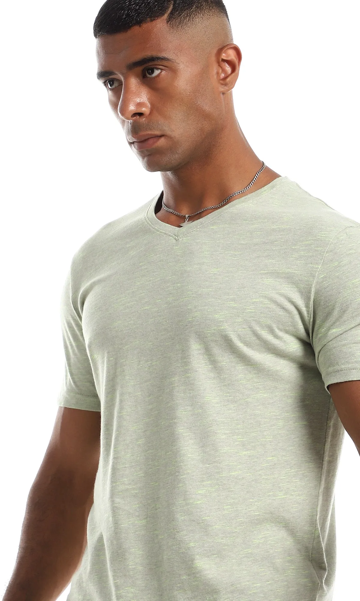 97925 Heather Mint Cotton V Neck T-Shirt