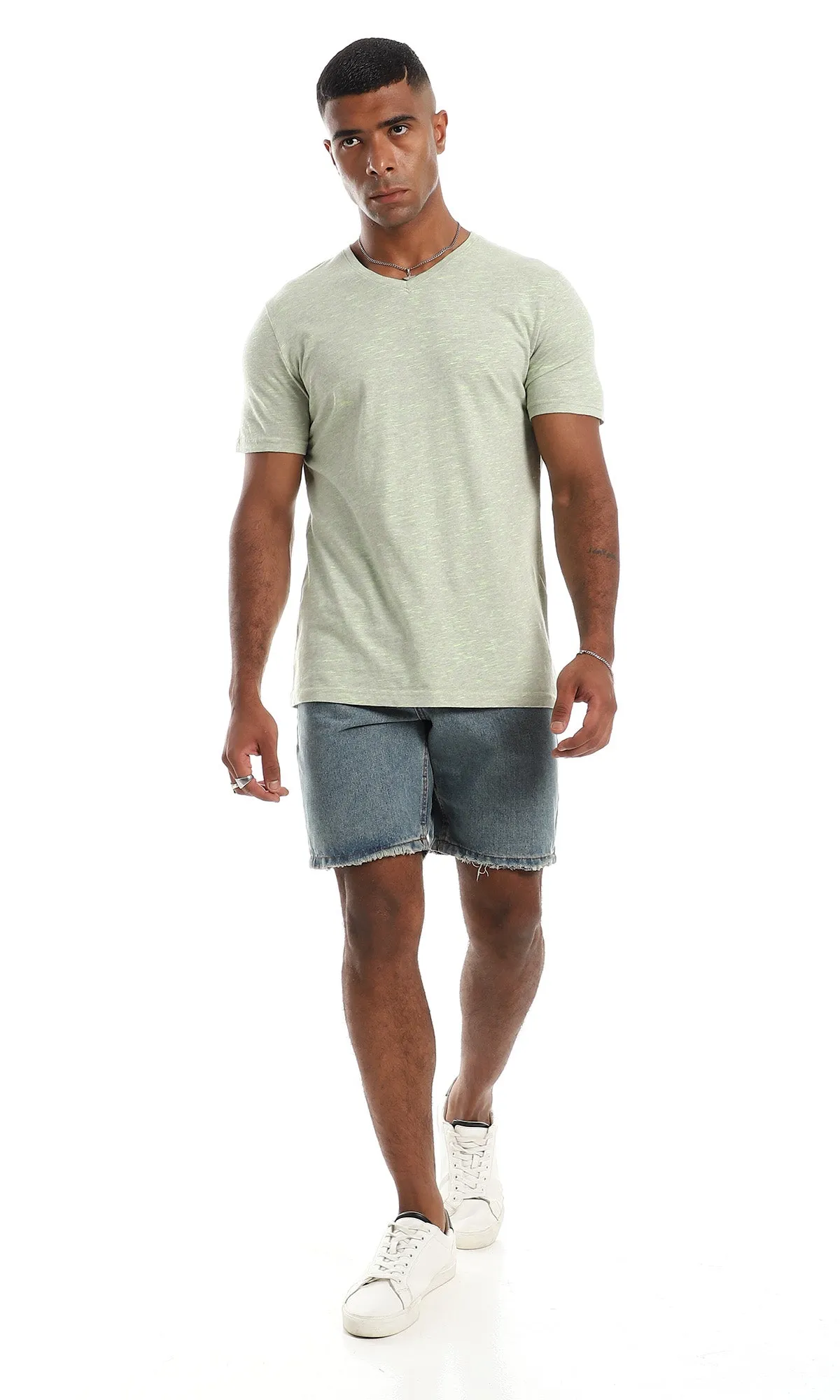 97925 Heather Mint Cotton V Neck T-Shirt