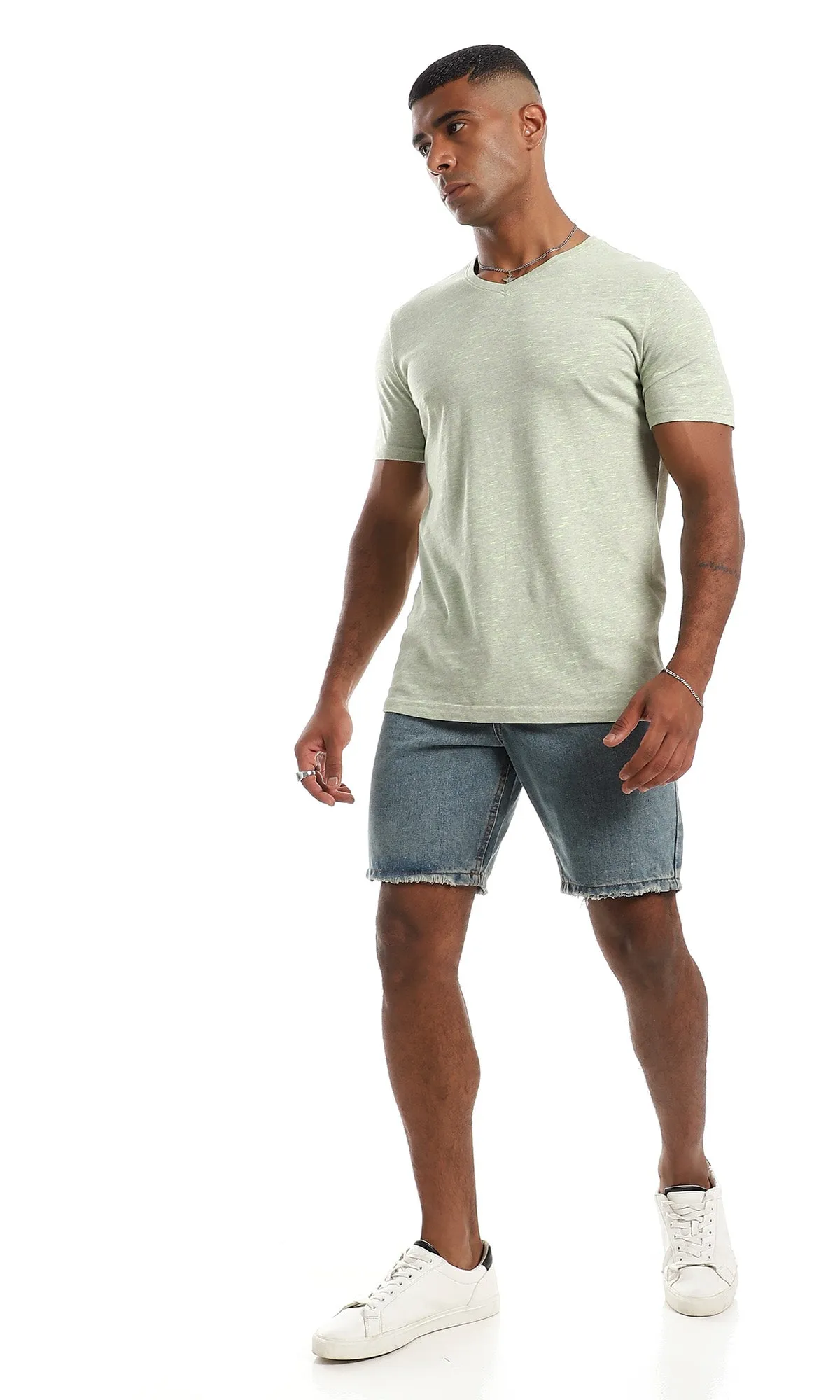 97925 Heather Mint Cotton V Neck T-Shirt