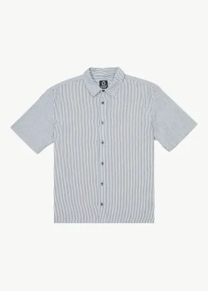 AFENDS Mens Intergalactic - Short Sleeve Shirt - Navy Stripe
