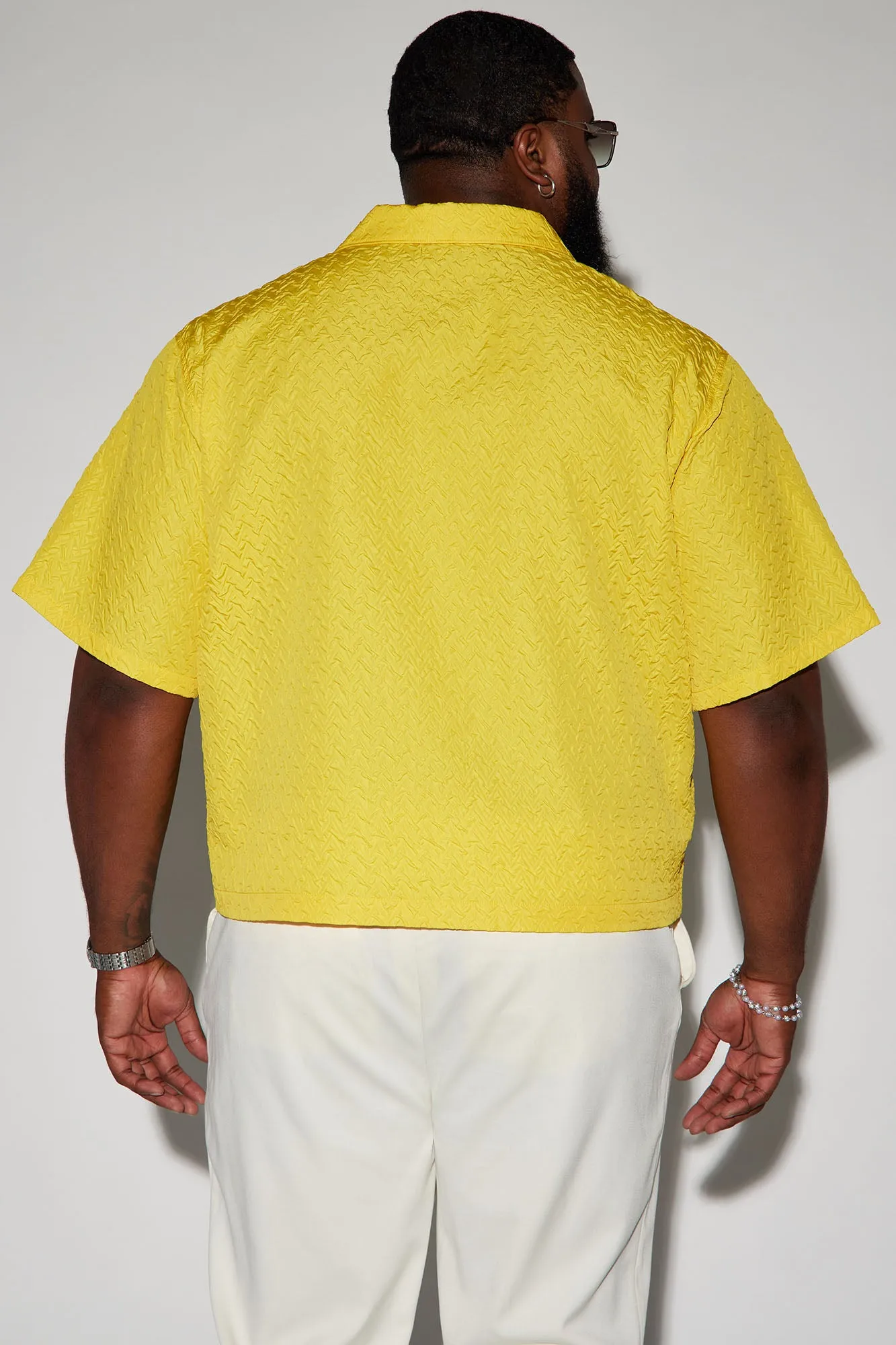 Apex Textured Cropped Button Up Shirt - Yellow