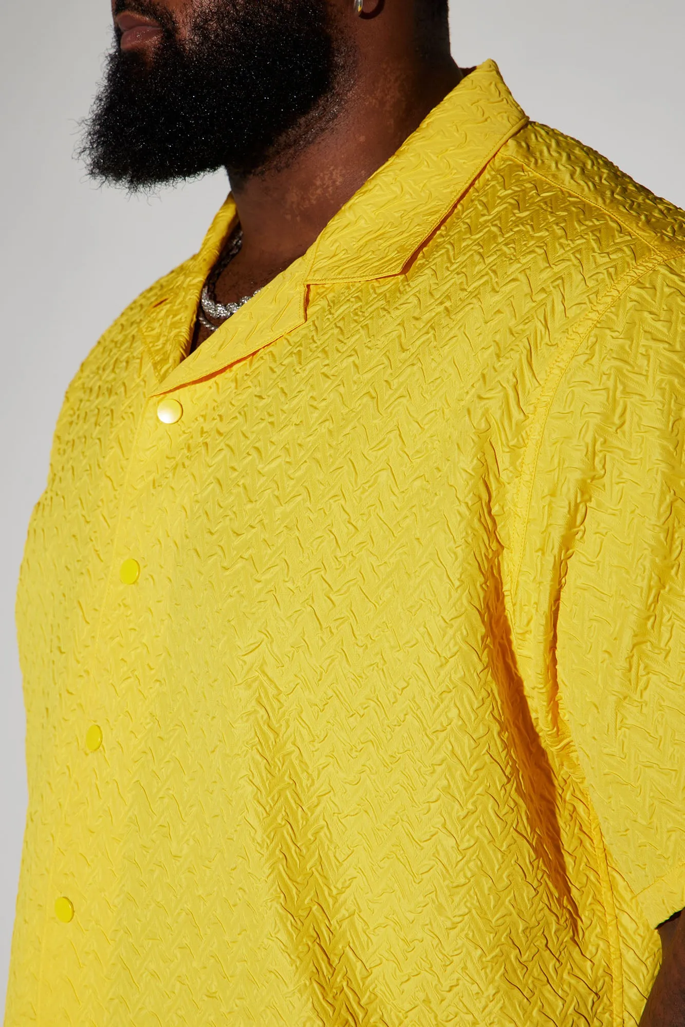 Apex Textured Cropped Button Up Shirt - Yellow