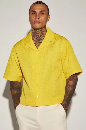 Apex Textured Cropped Button Up Shirt - Yellow