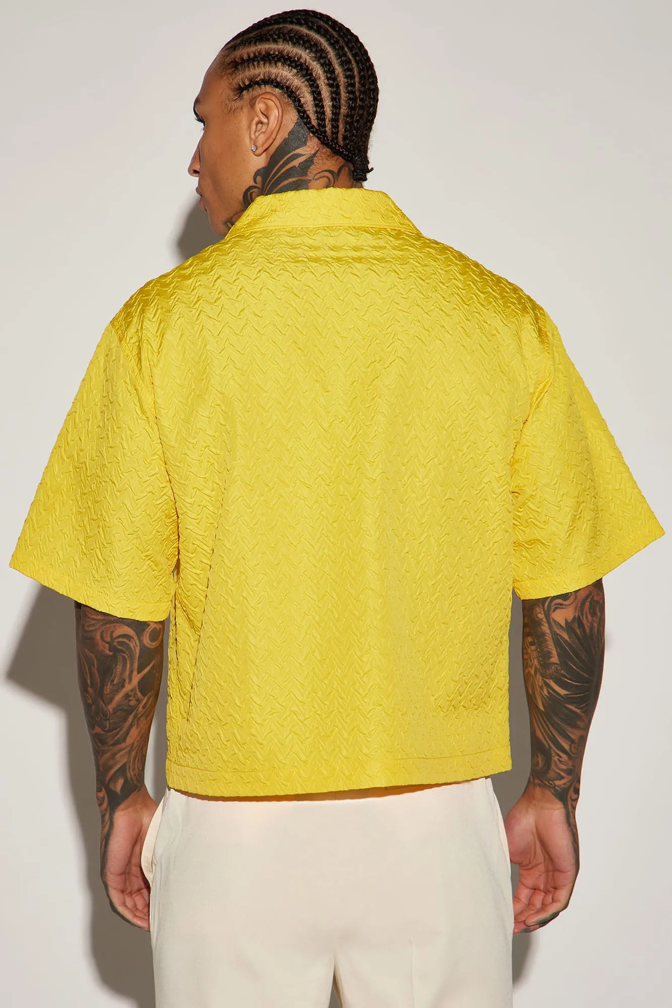 Apex Textured Cropped Button Up Shirt - Yellow