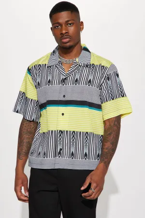 Art Deco Short Sleeve Button Up - Multi Color