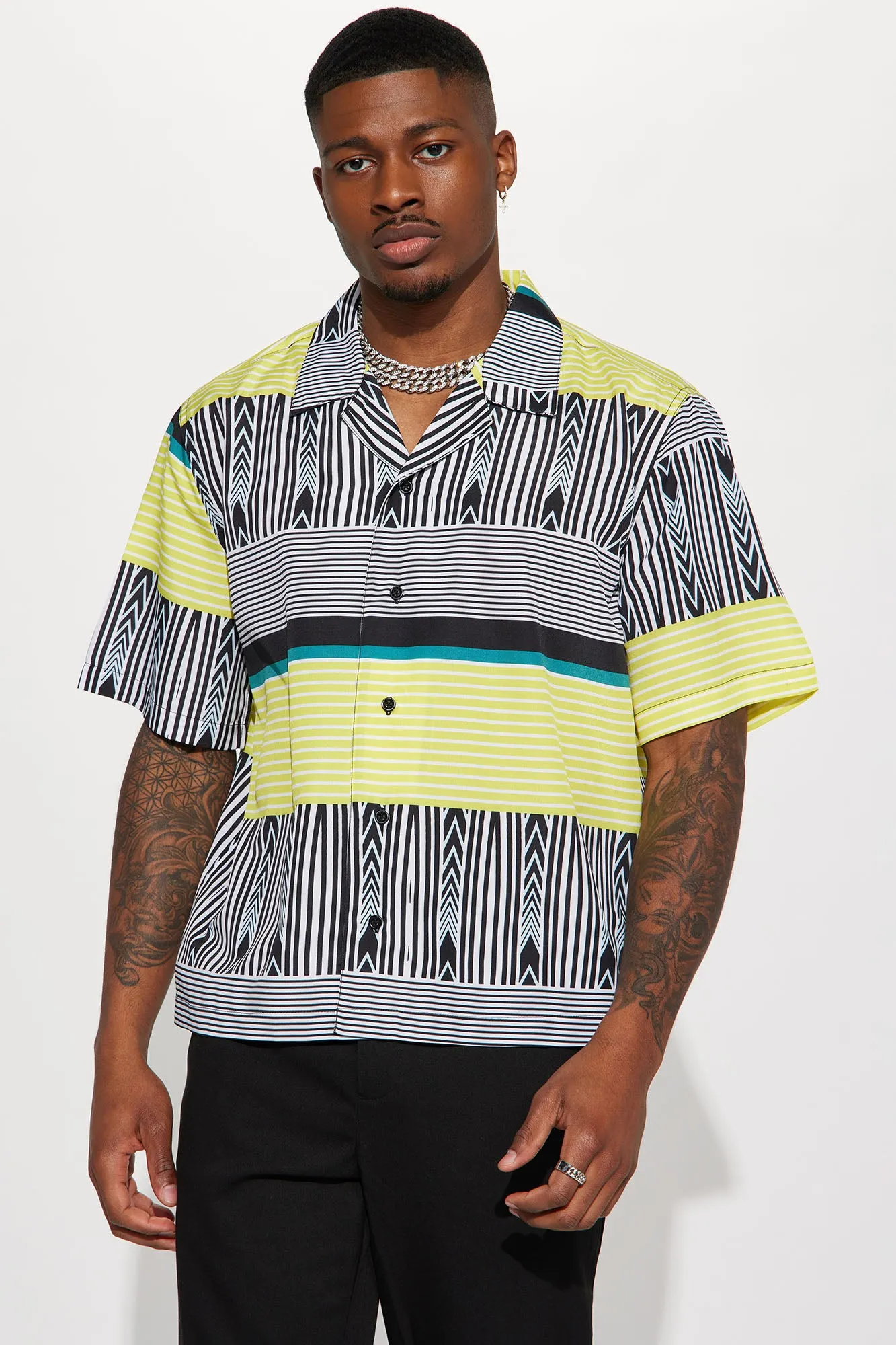 Art Deco Short Sleeve Button Up - Multi Color