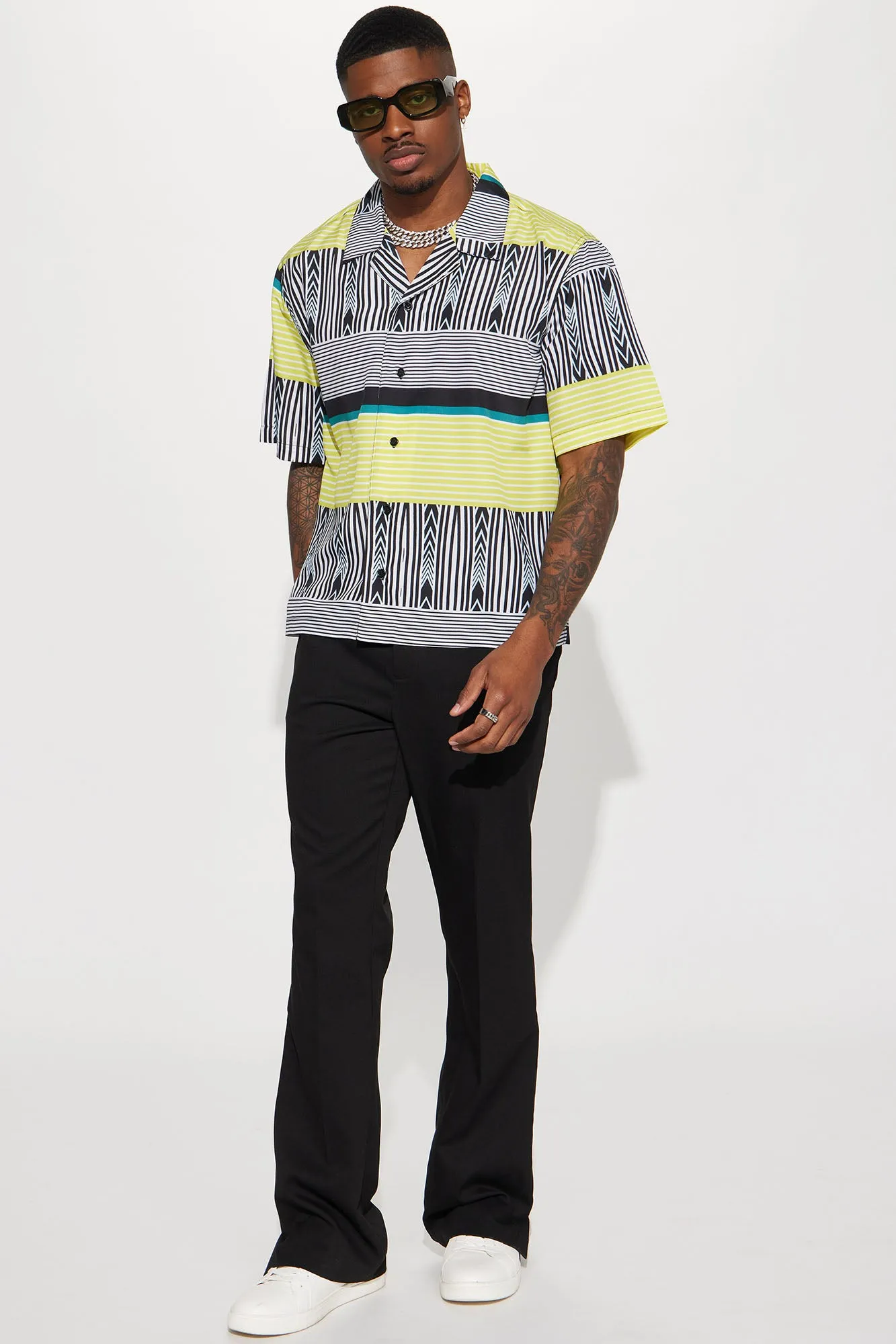 Art Deco Short Sleeve Button Up - Multi Color