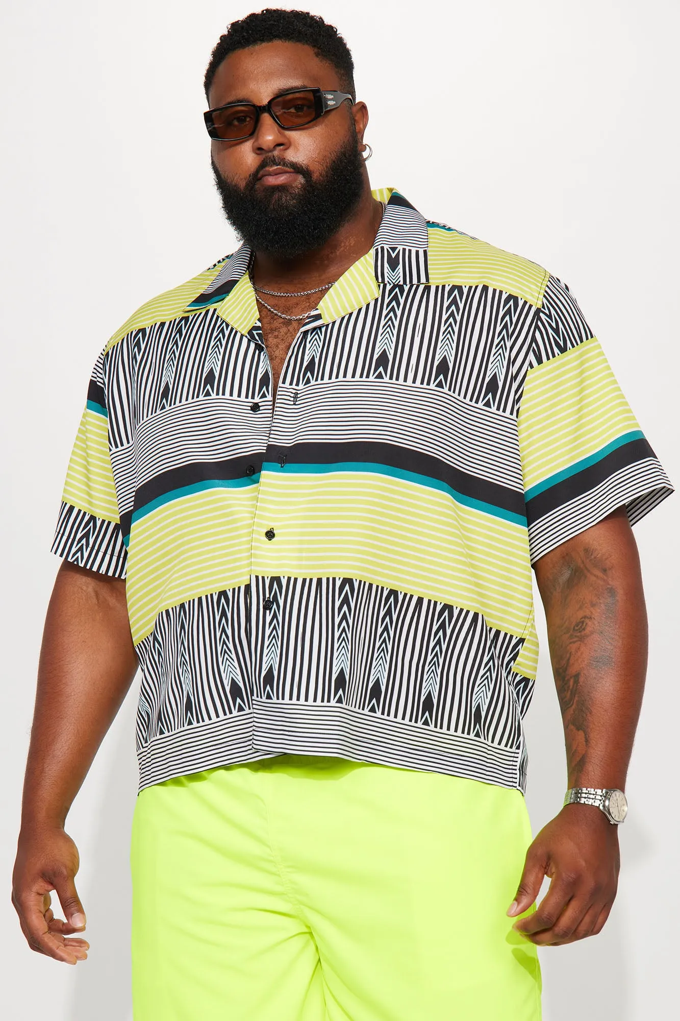 Art Deco Short Sleeve Button Up - Multi Color