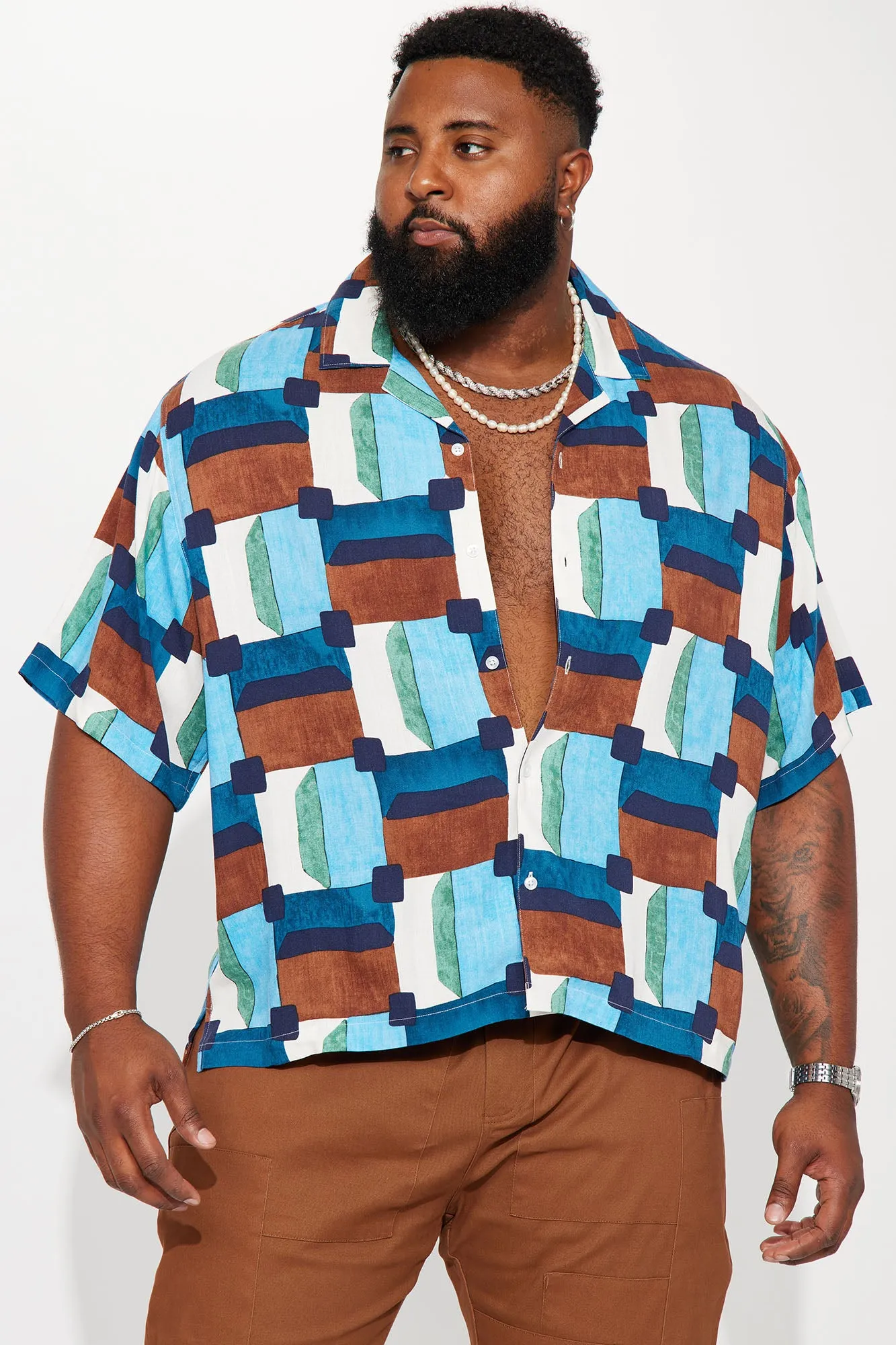 Art Like Button Up Shirt - Blue/combo