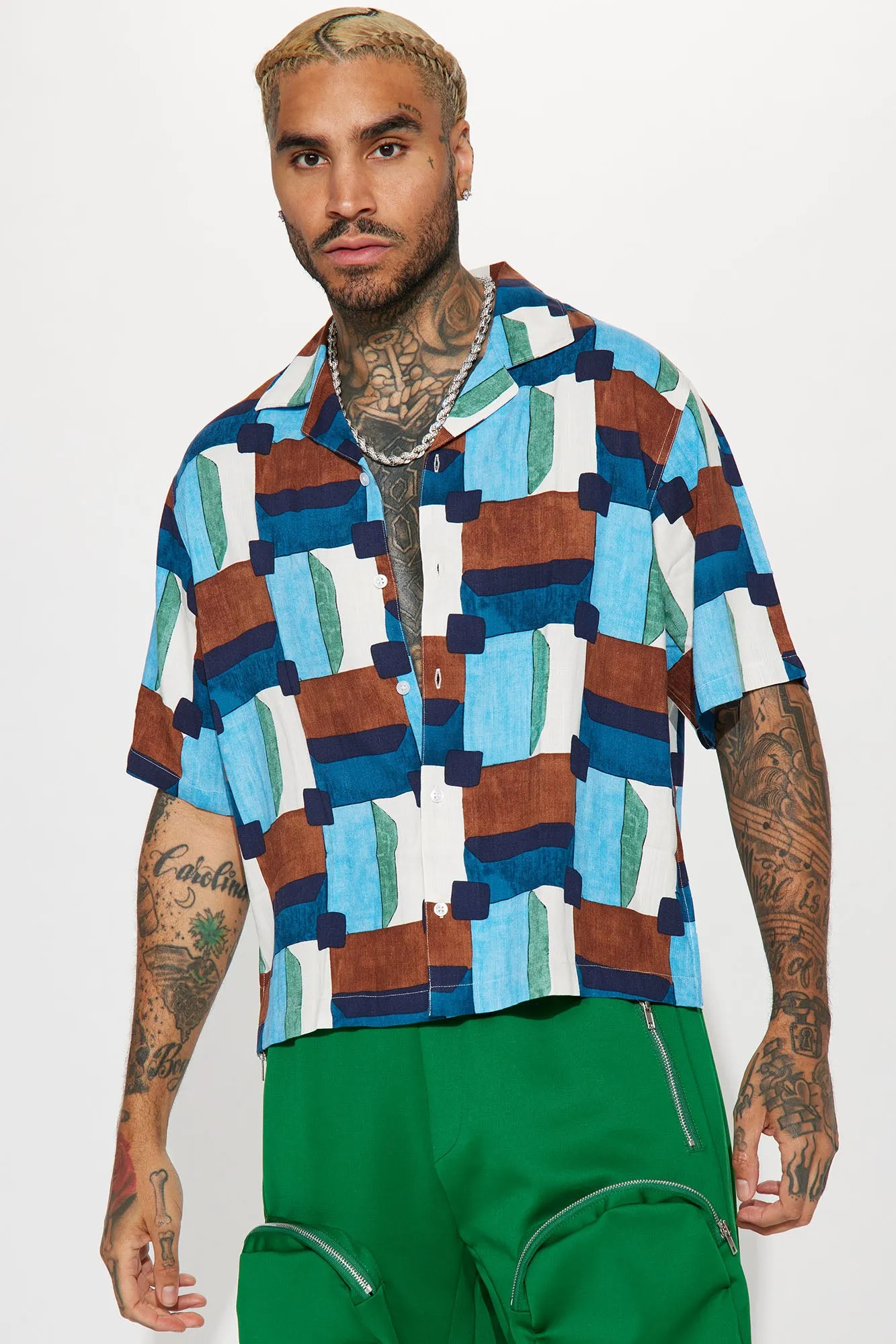 Art Like Button Up Shirt - Blue/combo