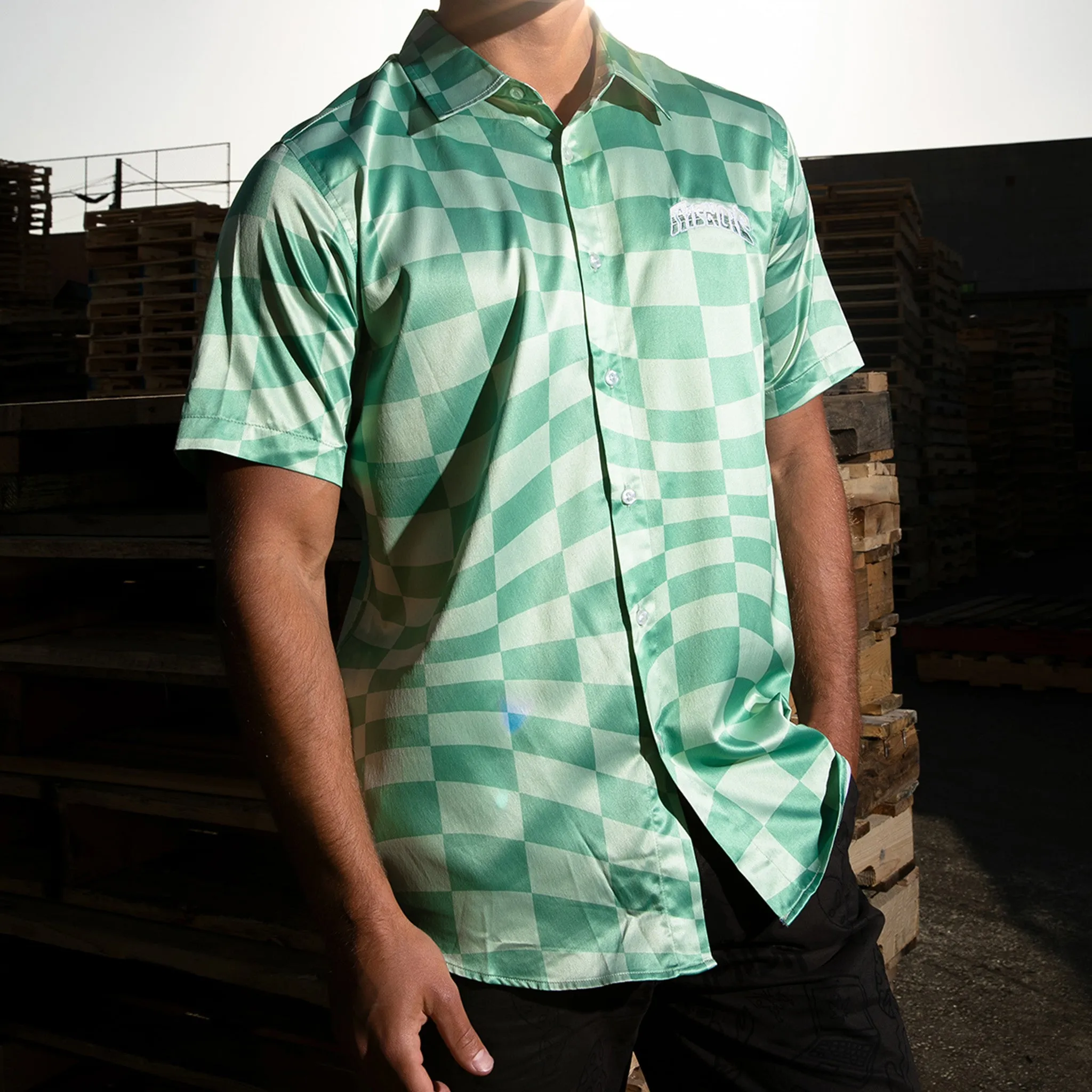 Checked Short Sleeve Button Up (Olive/Pine)