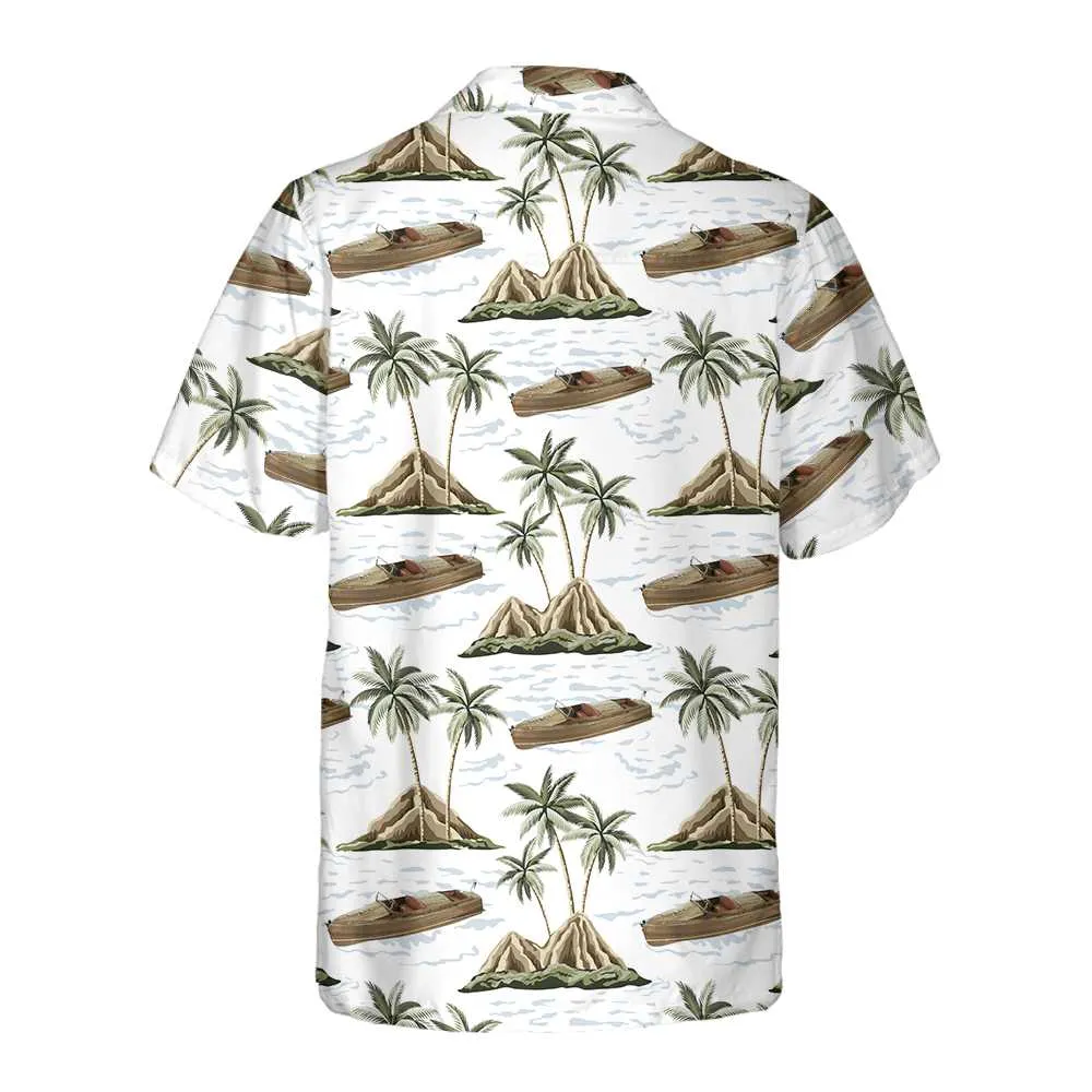 Chris-Craft Boat Pattern Hawaiian Shirt, Short Sleeve Sailboat Shirt, Unique Nautical Shirt