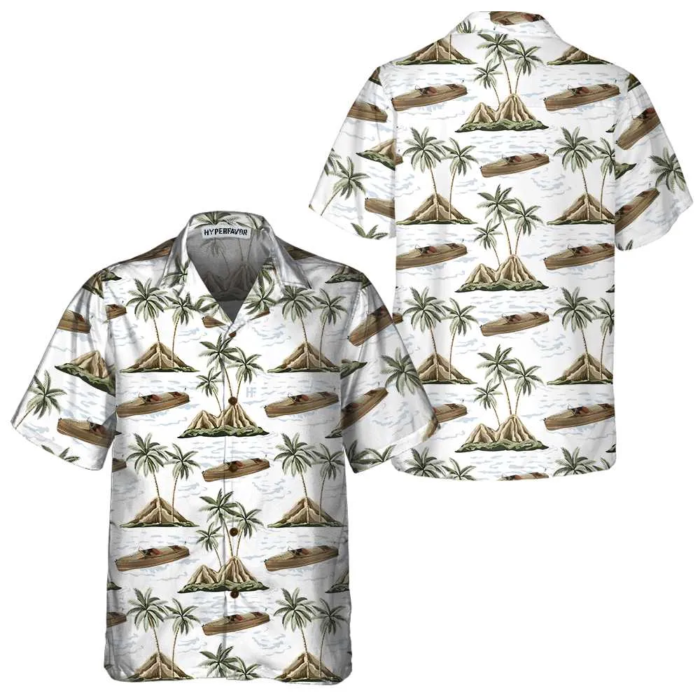 Chris-Craft Boat Pattern Hawaiian Shirt, Short Sleeve Sailboat Shirt, Unique Nautical Shirt