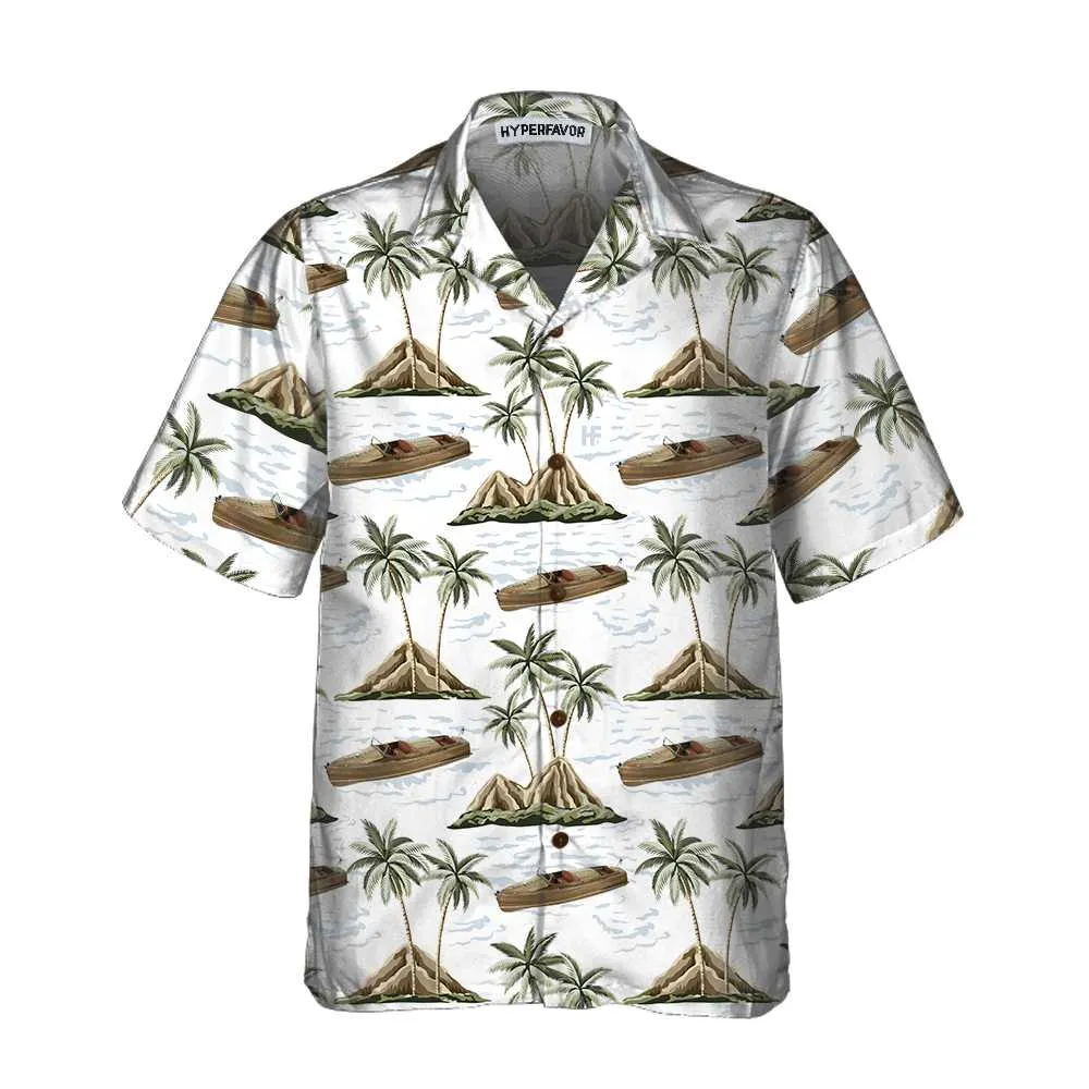 Chris-Craft Boat Pattern Hawaiian Shirt, Short Sleeve Sailboat Shirt, Unique Nautical Shirt