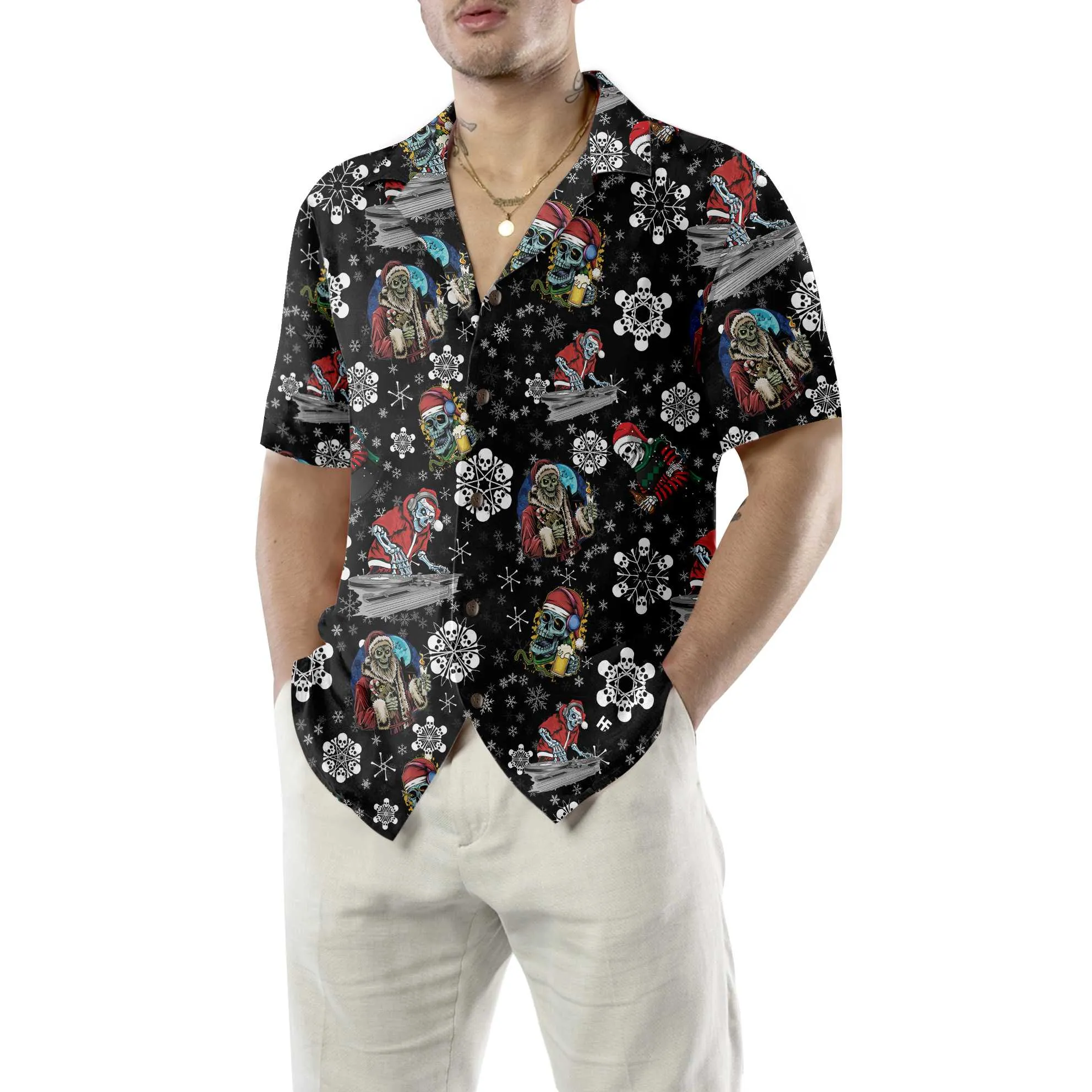 Christmas Party Night With Skeletons Hawaiian Shirt, Santa Skeleton Shirt, Best Gift For Christmas
