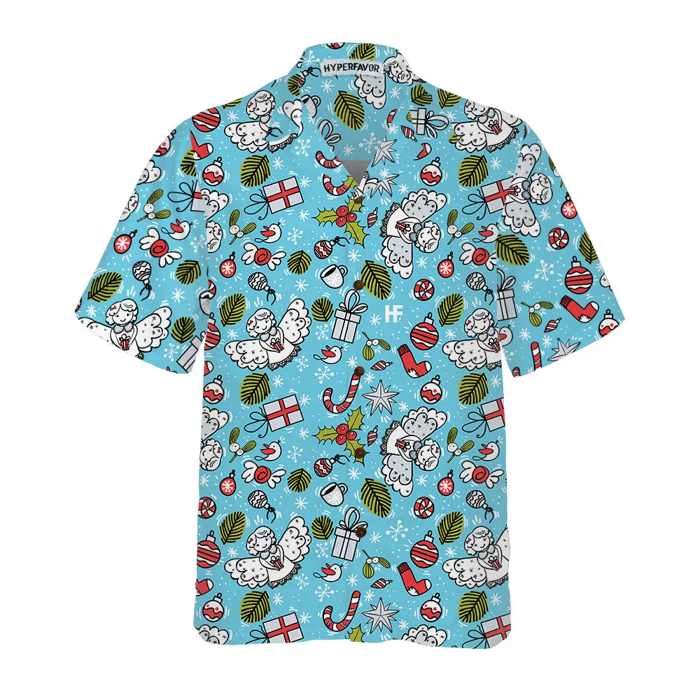 Christmas Pattern With Angel Christmas Hawaiian Shirt, Best Gift For Christmas Day