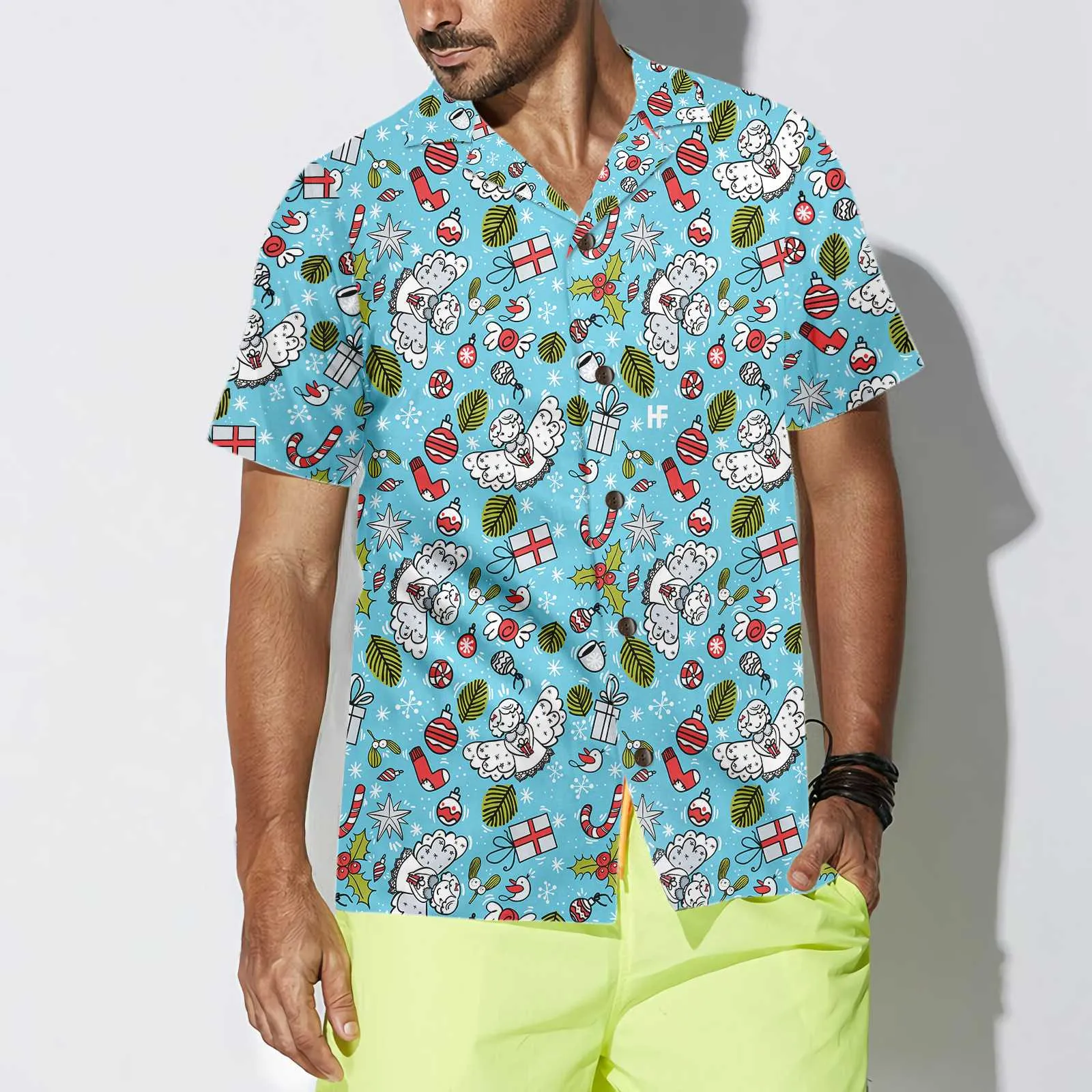 Christmas Pattern With Angel Christmas Hawaiian Shirt, Best Gift For Christmas Day