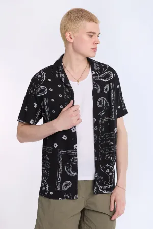 Distressed Bandana Short Sleeve Resort Shirt