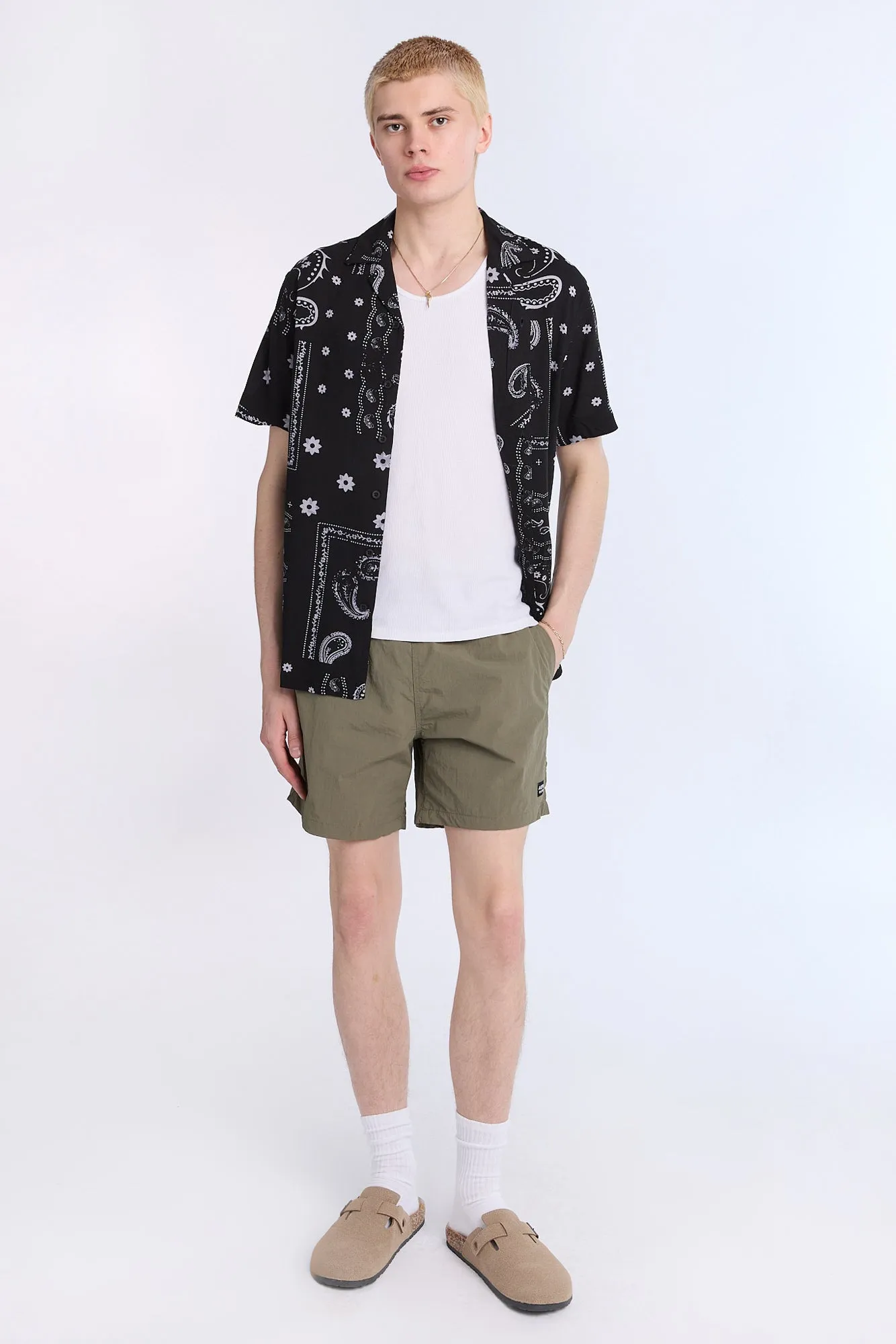 Distressed Bandana Short Sleeve Resort Shirt
