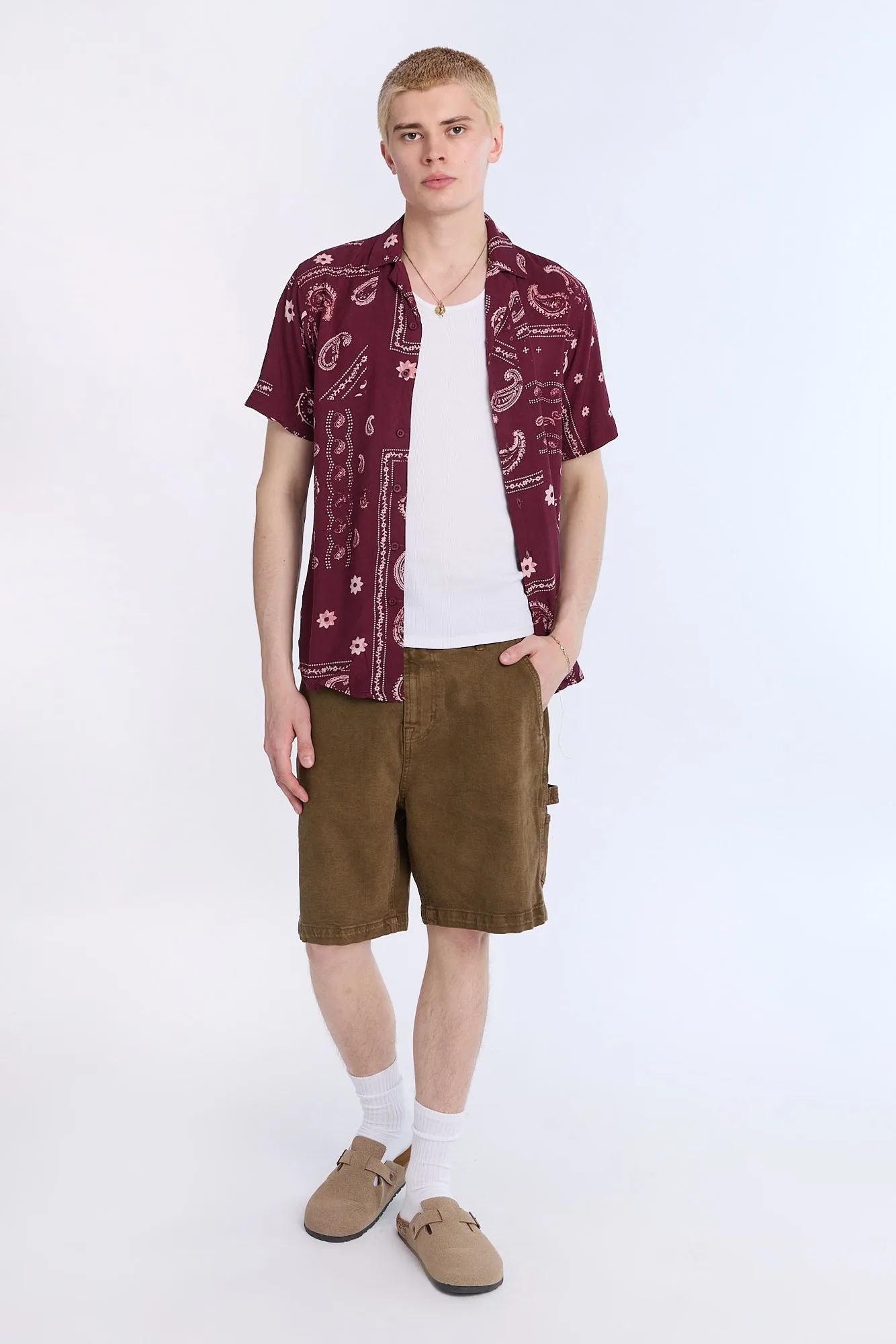 Distressed Bandana Short Sleeve Resort Shirt