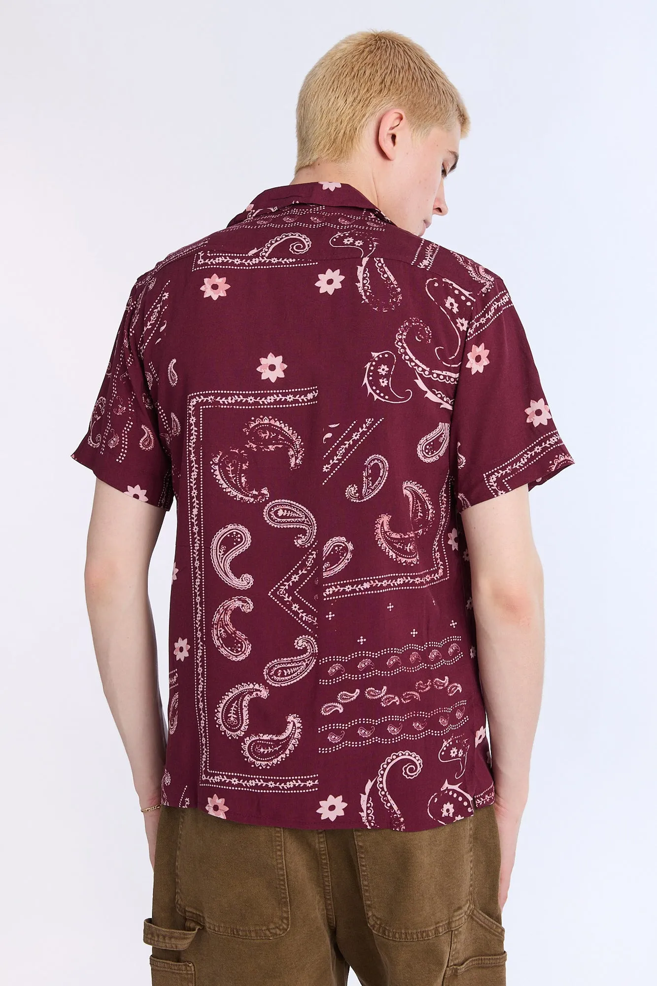 Distressed Bandana Short Sleeve Resort Shirt