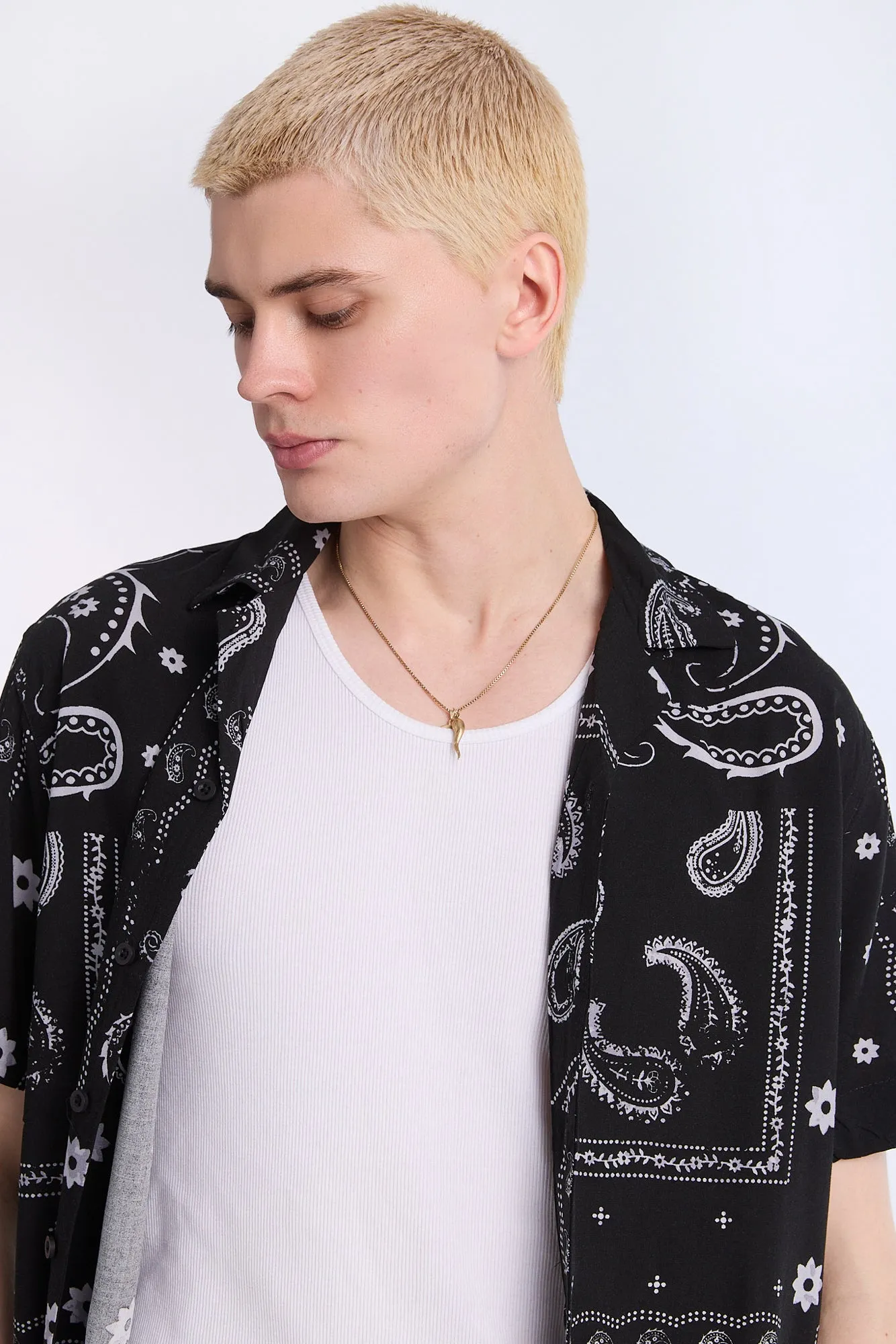 Distressed Bandana Short Sleeve Resort Shirt