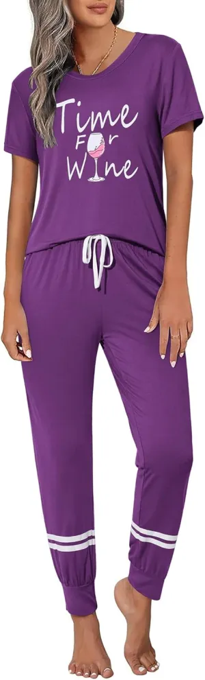 Ekouaer Womens Pajamas Set Short Sleeve Sleepwear Tops with Long Pants Pjs Set Print Nightwear