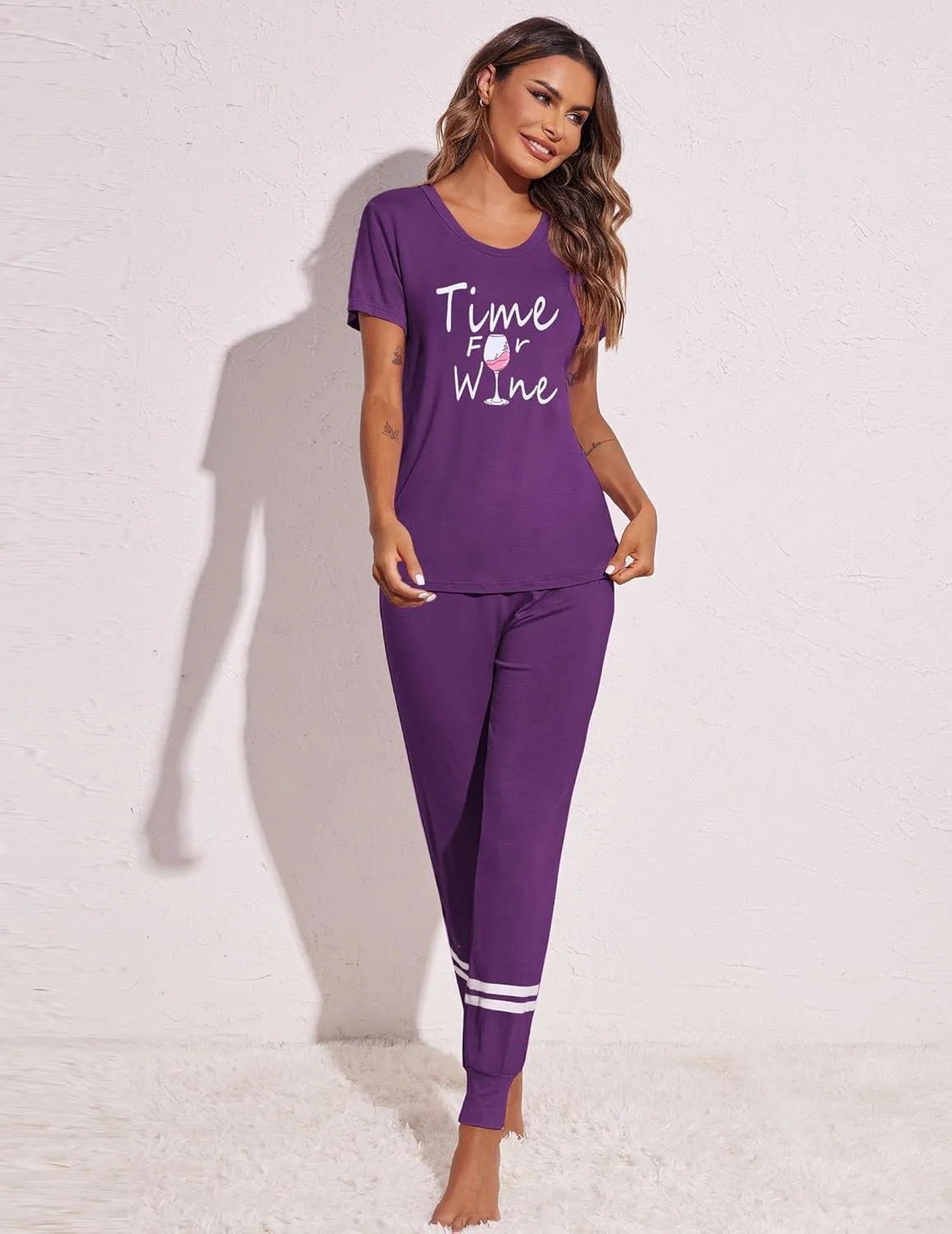 Ekouaer Womens Pajamas Set Short Sleeve Sleepwear Tops with Long Pants Pjs Set Print Nightwear