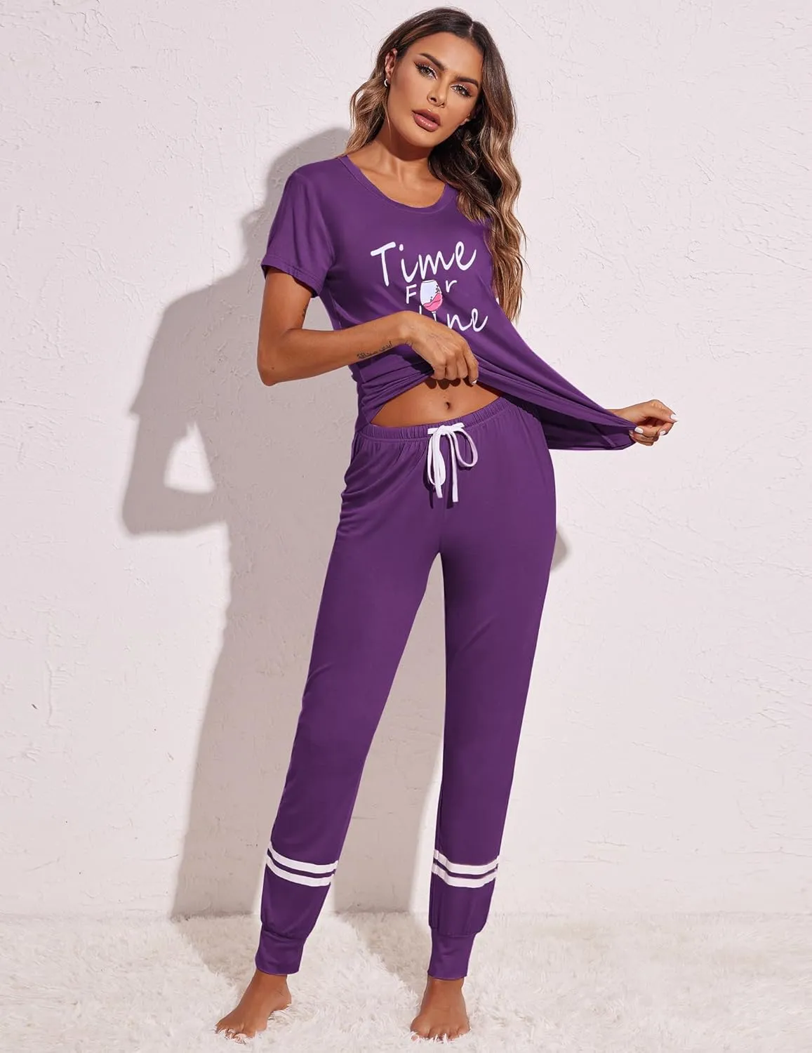 Ekouaer Womens Pajamas Set Short Sleeve Sleepwear Tops with Long Pants Pjs Set Print Nightwear