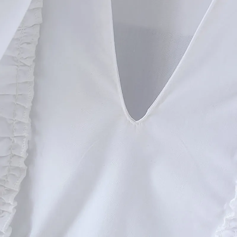 Elegant Bow Tie Collar Ruffles White Blouse Women