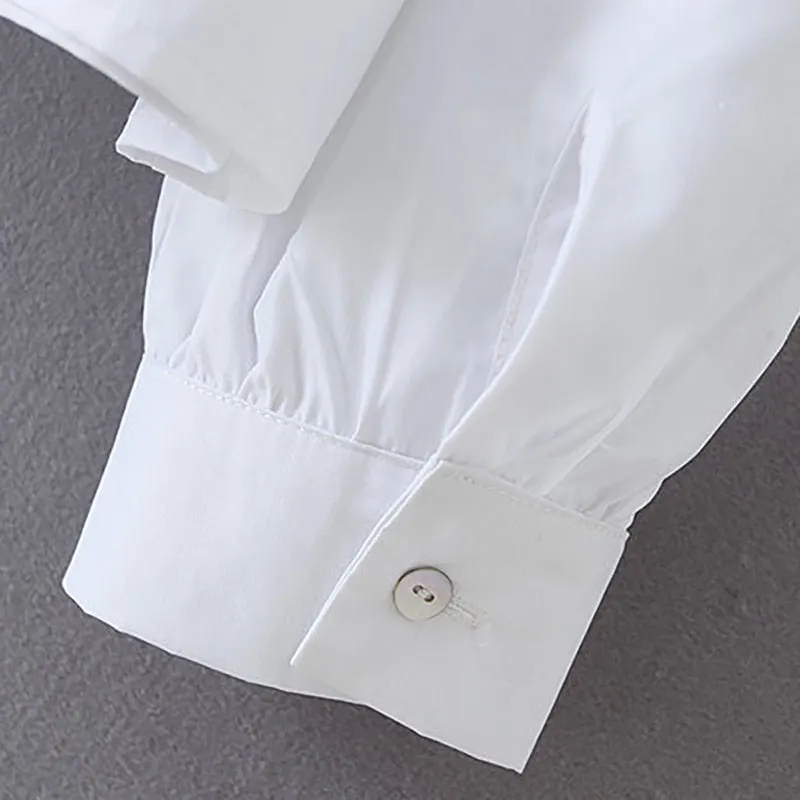 Elegant Bow Tie Collar Ruffles White Blouse Women