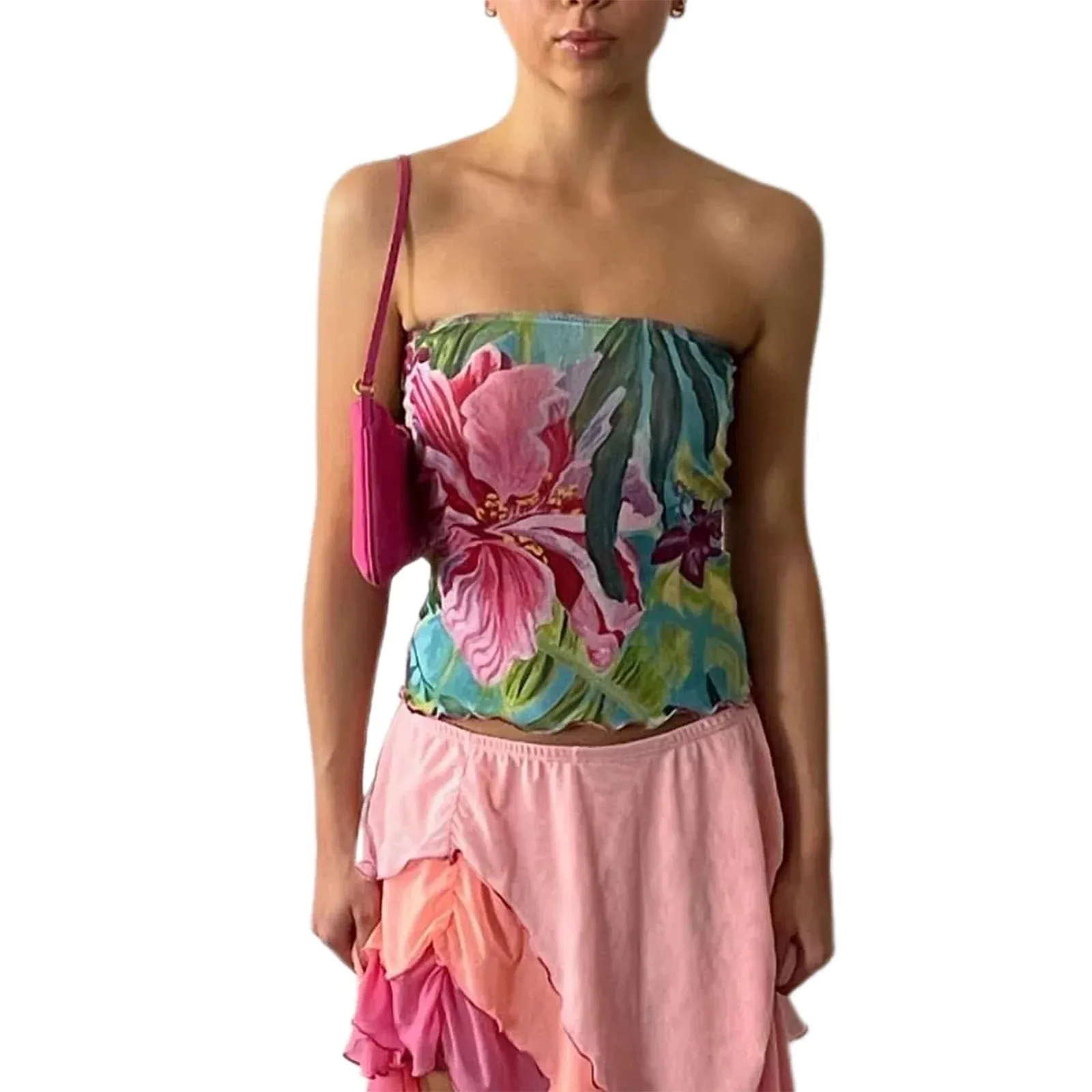Floral Off Shoulder Backless Sleeveless Shirt Crop Slim Top
