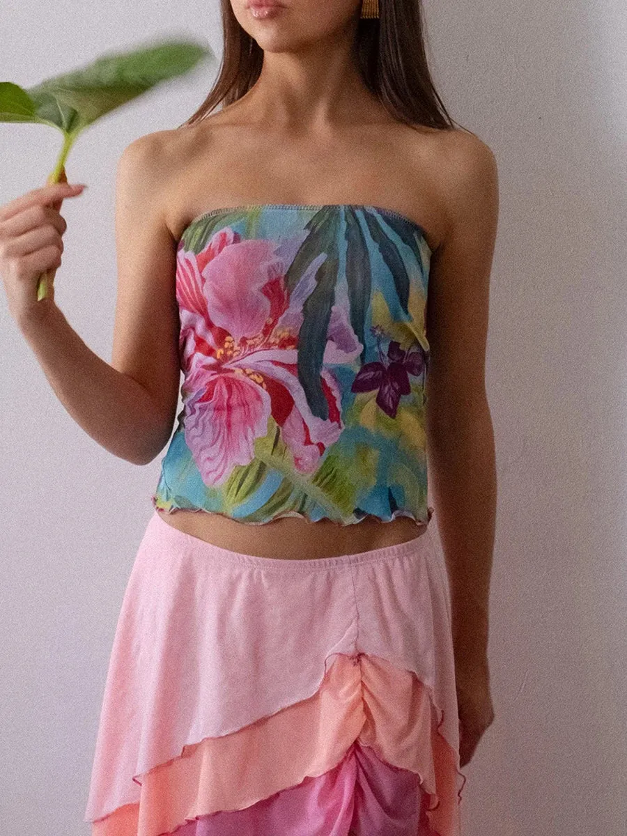 Floral Off Shoulder Backless Sleeveless Shirt Crop Slim Top