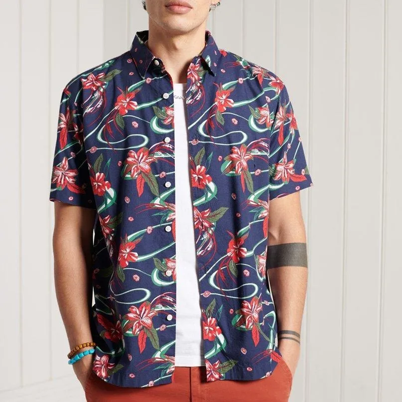 Hawaiian Box Fit Short Sleeve Shirt (Navy Aop)