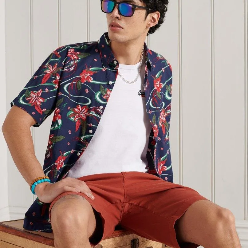 Hawaiian Box Fit Short Sleeve Shirt (Navy Aop)