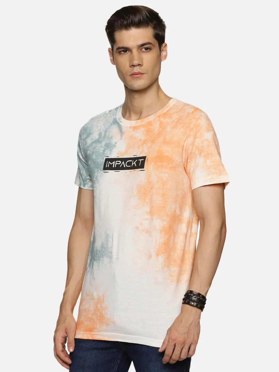 Impackt Men's Regular Tie & Dye Printed Short Sleeve T-Shirt