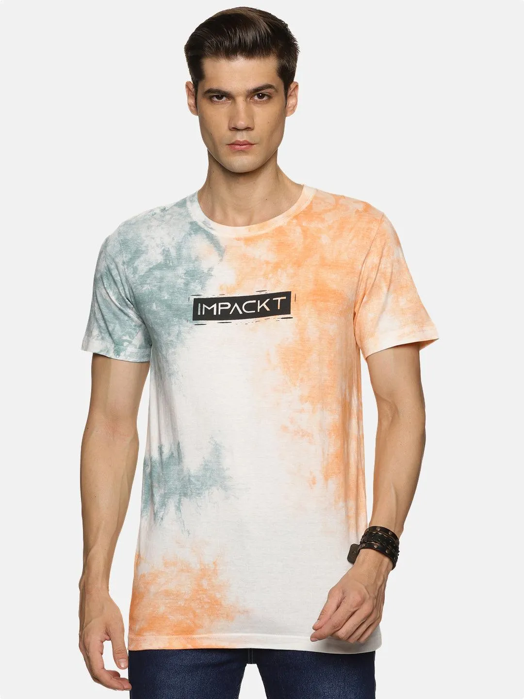 Impackt Men's Regular Tie & Dye Printed Short Sleeve T-Shirt