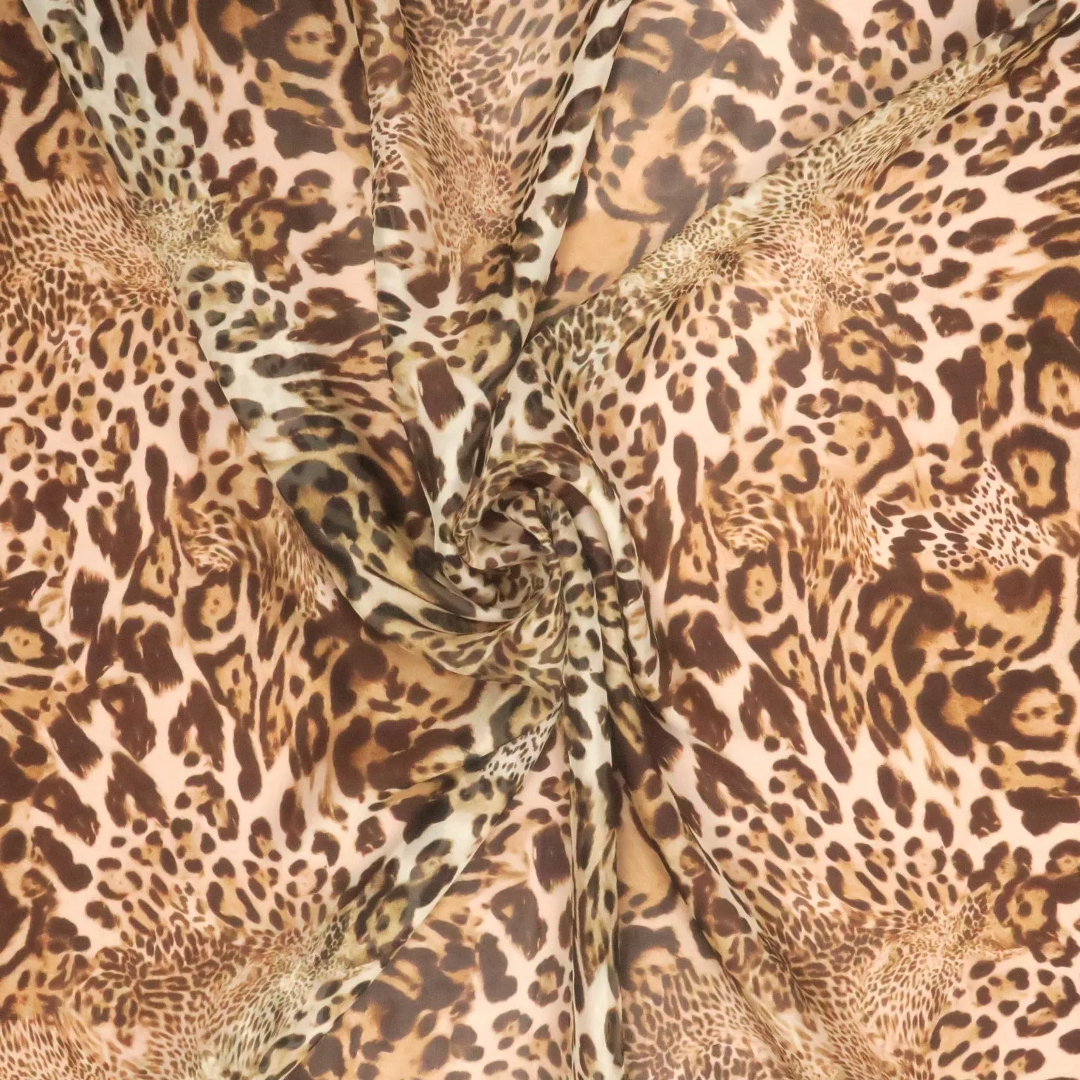 Light Brown Leopard Printed Silk Chiffon Fabric