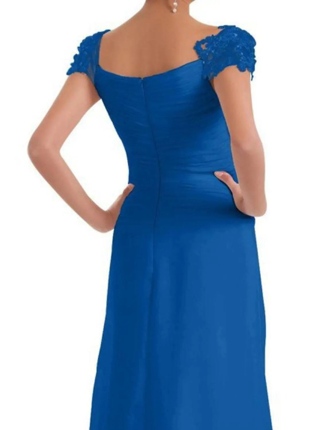 Luolandi A-Line Bridesmaid Dress Square Neck Short Sleeve Elegant Floor Length Chiffon with Lace Pure Color
