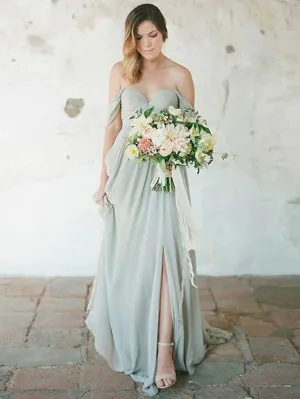 Luolandi A-Line Bridesmaid Dress Sweetheart Neckline Short Sleeve Furcal Floor Length Chiffon with Pleats