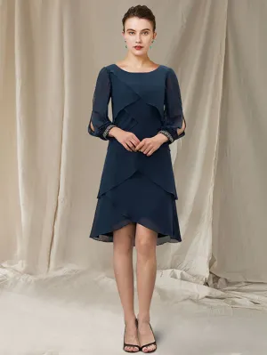 Luolandi A-Line Mother of the Bride Dress Elegant Jewel Neck Asymmetrical Short Mini Chiffon Short Sleeve