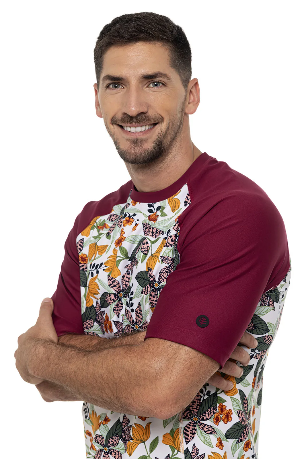 Men's Hightide Short Sleeve Swim Shirt | Apricot Crush Floral Paradise