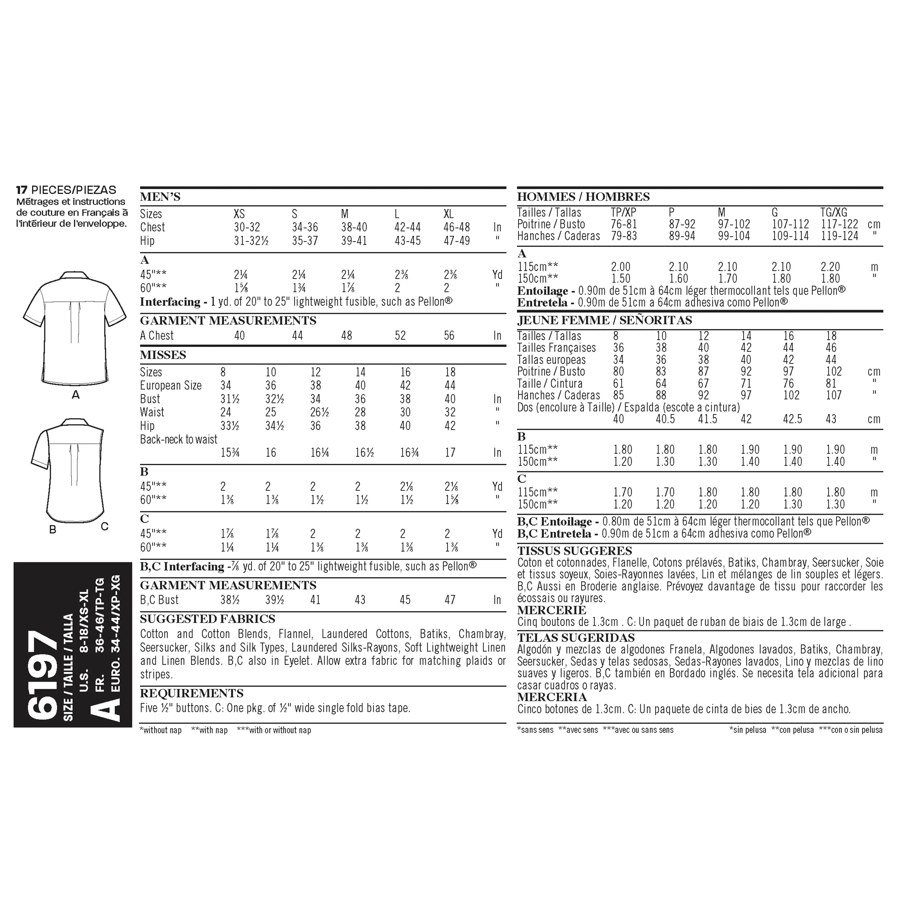 Misses' and Men's Shirts - New Look Sewing Pattern N6197