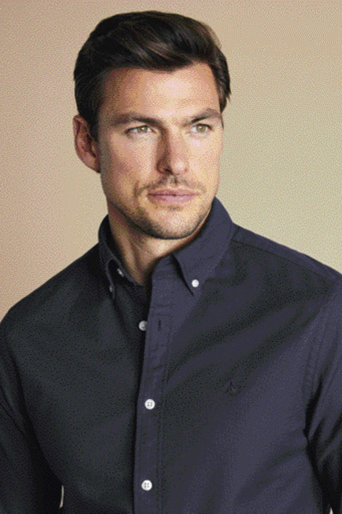 Navy Blue Button-Down Stretch Washed Oxford Slim Fit Shirt