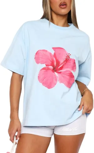 Oversized Graphic T Shirt for Women Y2K Short Sleeve Crewneck Vintage Aesthetic Tees Teen Girls Summer Hawaii Tops