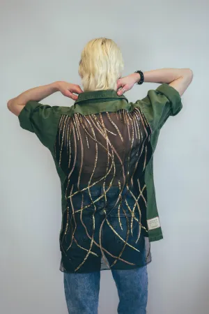 Party Back Shirt - Gold Art-Deco Sequin - Long Sleeve Camo