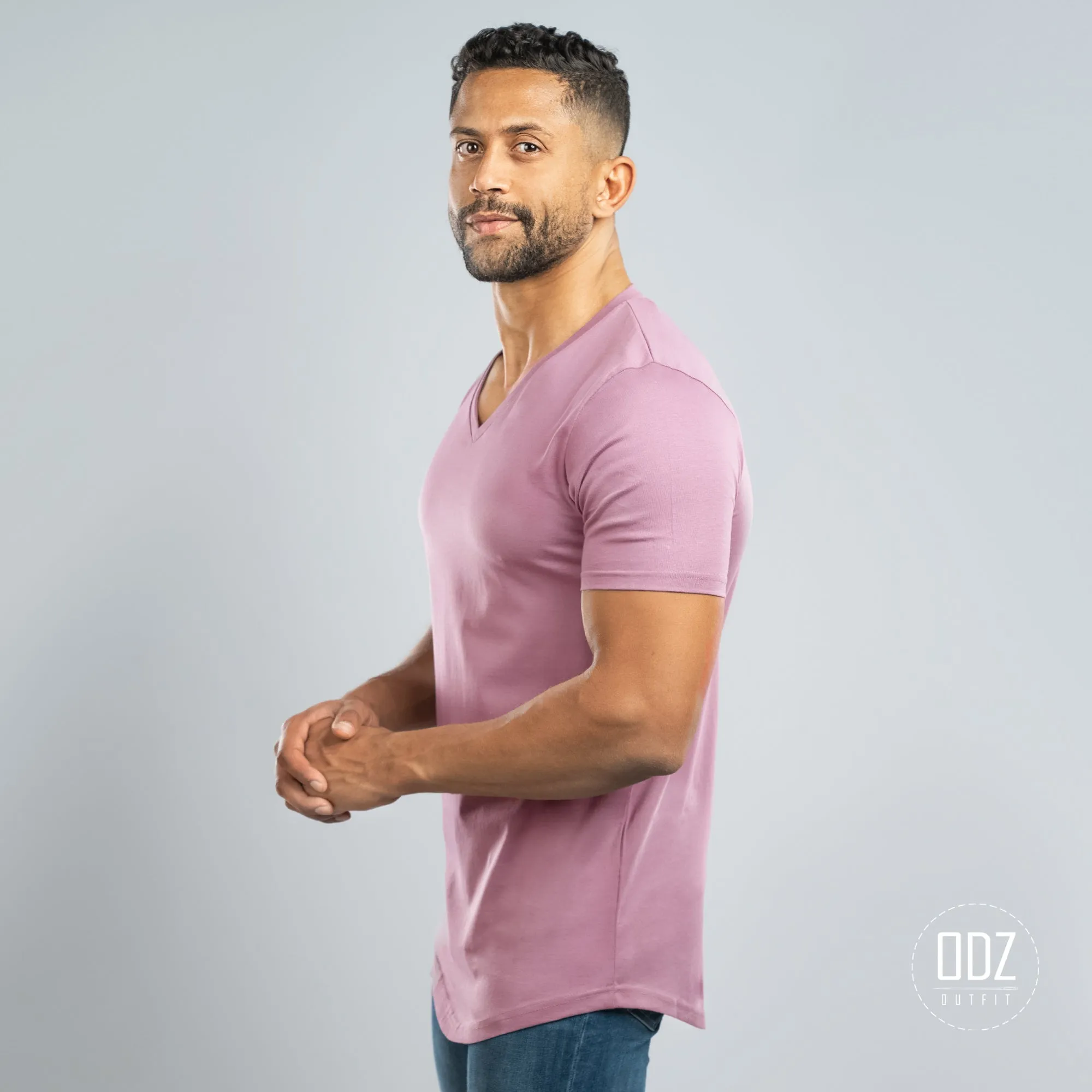 Purple Curved V Neck T-shirt