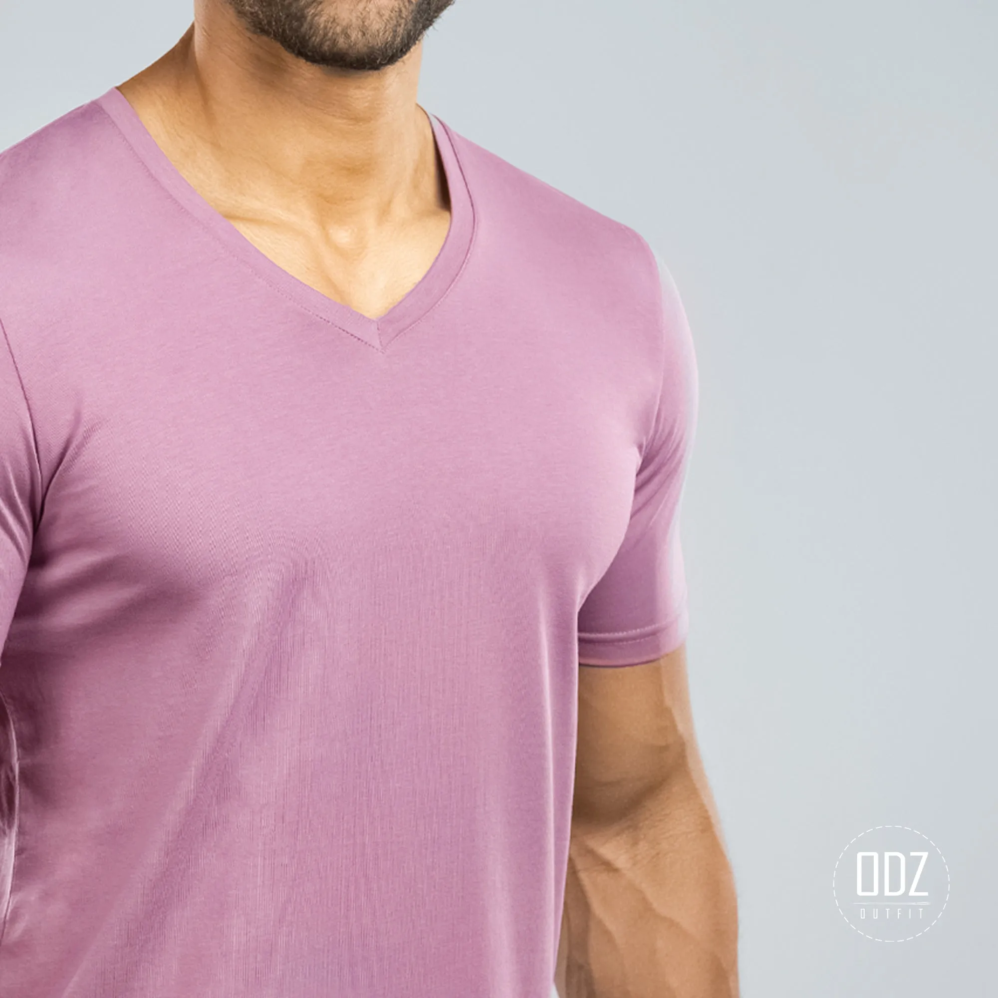 Purple Curved V Neck T-shirt