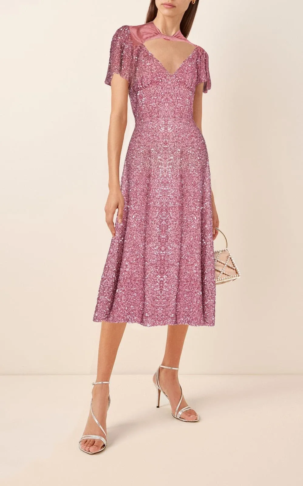 Ready To Wear Sequin Crystals Midi Dress
